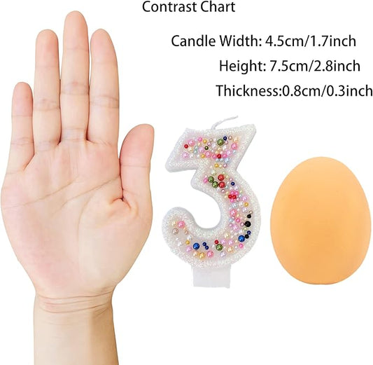Birthday Candles, Pearl Sequin Number Candle Party Supplies (Number-3)
