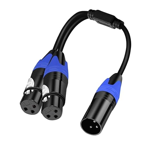 (11.8 inches / 1 Pack) 1 Male to 2 Female XLR Y Splitter Micrphone Cable, 3pin Male to Dual XLR Female Y-Splitter Balanced Mic Audio Cables for Stereo Mic to L & R Audio Track