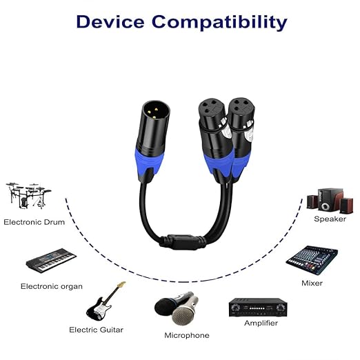 (11.8 inches / 1 Pack) 1 Male to 2 Female XLR Y Splitter Micrphone Cable, 3pin Male to Dual XLR Female Y-Splitter Balanced Mic Audio Cables for Stereo Mic to L & R Audio Track
