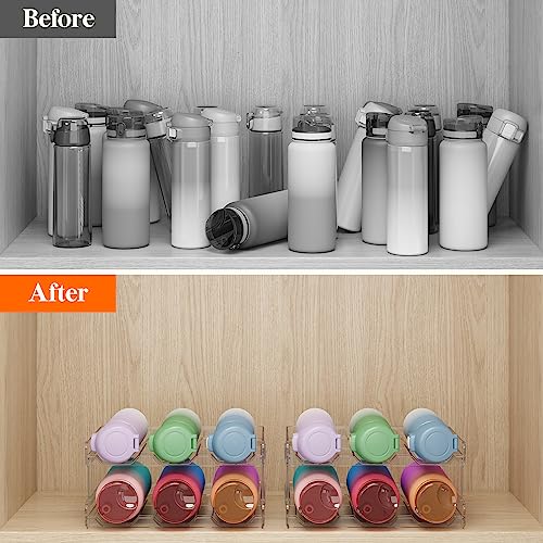 Lifewit 2 Tier Stackable Water Bottle Organizer for Cabinet, Plastic Bottle Holder Fits 6 Bottles/Tumblers up to 3.8" Diameter for Pantry/Countertop/Cupboard, 28 x 19 x 15 cm/11 x 7.5 x 5.7" - size: 2 Tier-6 Bottle