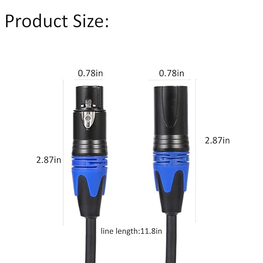 (11.8 inches / 1 Pack) 1 Male to 2 Female XLR Y Splitter Micrphone Cable, 3pin Male to Dual XLR Female Y-Splitter Balanced Mic Audio Cables for Stereo Mic to L & R Audio Track