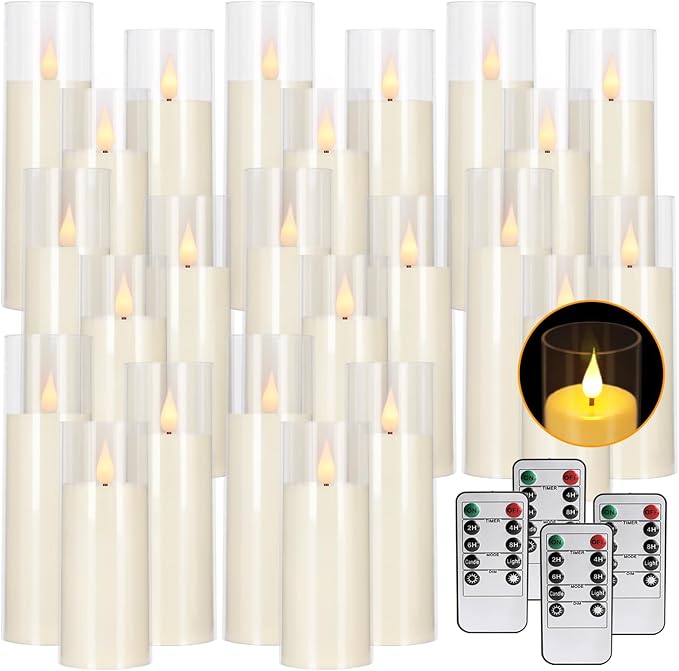 24-Pack A-Series Acrylic LED Flameless Candles with Remote Control,Outdoor Indoor - Perfect for Home Decor,Christmas, Parties, and Special Occasions