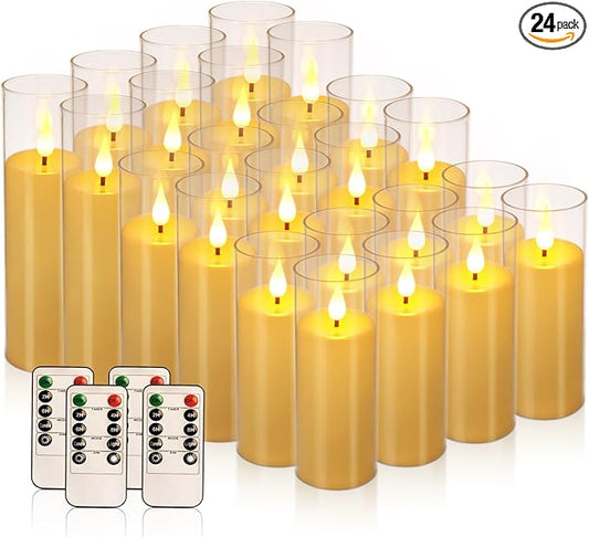 24-Pack A-Series Acrylic LED Flameless Candles with Remote Control,Outdoor Indoor - Perfect for Home Decor,Christmas, Parties, and Special Occasions
