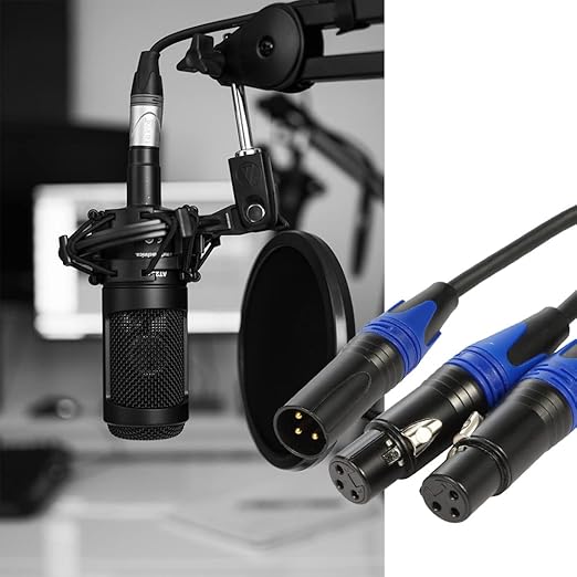 (11.8 inches / 1 Pack) 1 Male to 2 Female XLR Y Splitter Micrphone Cable, 3pin Male to Dual XLR Female Y-Splitter Balanced Mic Audio Cables for Stereo Mic to L & R Audio Track