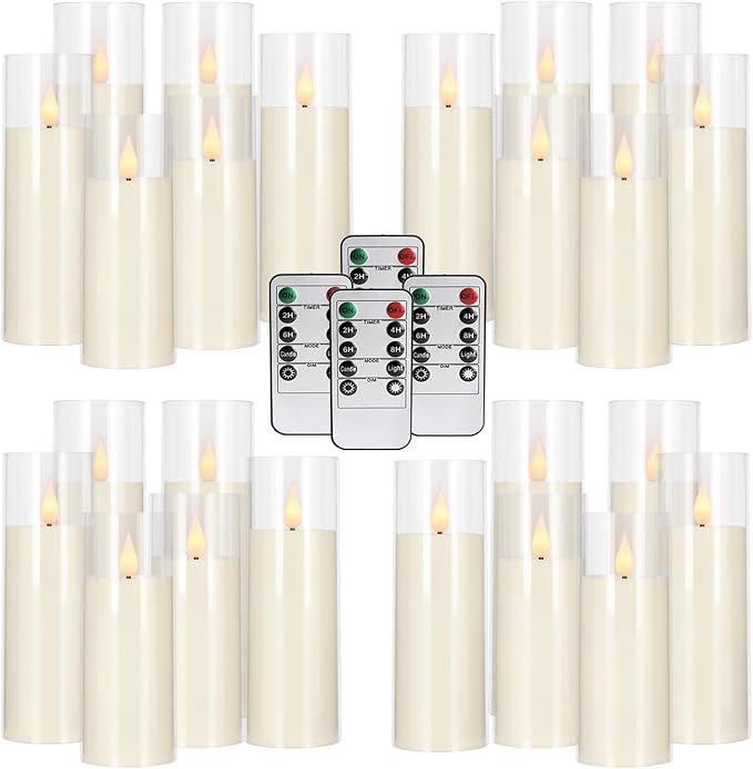 24-Pack A-Series Acrylic LED Flameless Candles with Remote Control,Outdoor Indoor - Perfect for Home Decor,Christmas, Parties, and Special Occasions