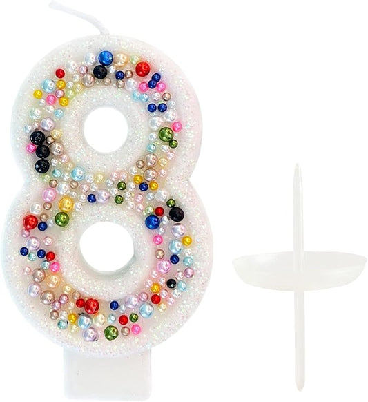 Birthday Candles, Pearl Sequin Number Candle Party Supplies (Number-8)