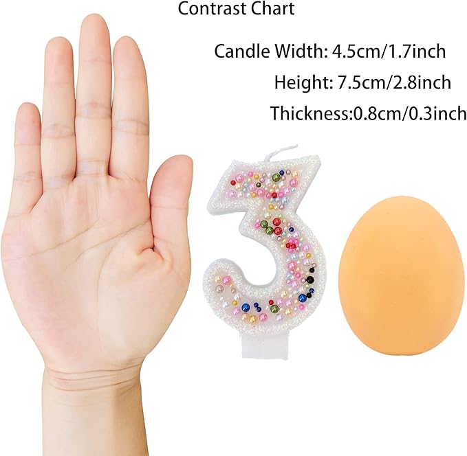 Birthday Candles, Pearl Sequin Number Candle Party Supplies (Number-3)