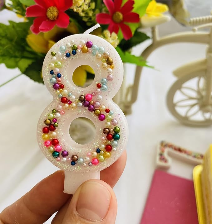 Birthday Candles, Pearl Sequin Number Candle Party Supplies (Number-8)