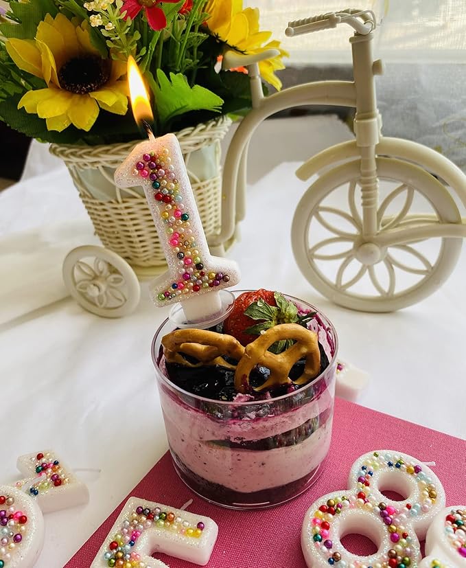 Birthday Candles, Pearl Sequin Number Candle Party Supplies (Number-3)