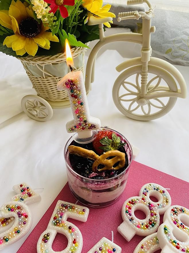 Birthday Candles, Pearl Sequin Number Candle Party Supplies (Number-8)
