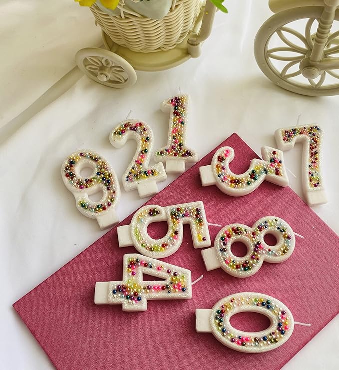 Birthday Candles, Pearl Sequin Number Candle Party Supplies (Number-8)